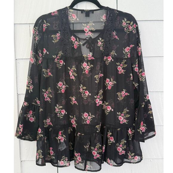 American Eagle Womens S Sheer Flowy Floral Blouse Fairy Grunge Whimsigoth Sultry - Picture 2 of 10